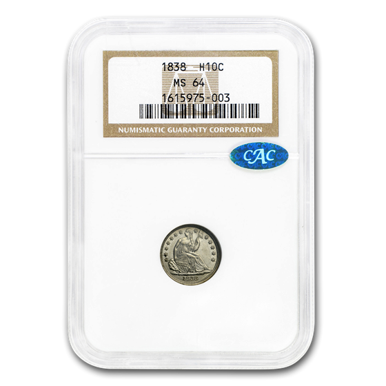 1838 Liberty Seated Half Dime MS-64 NGC CAC 1838 Liberty Seated Half Dime MS-64 NGC CAC